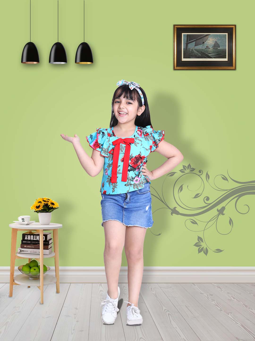 Cutiekins Floral Print Top For Girls - Black & White