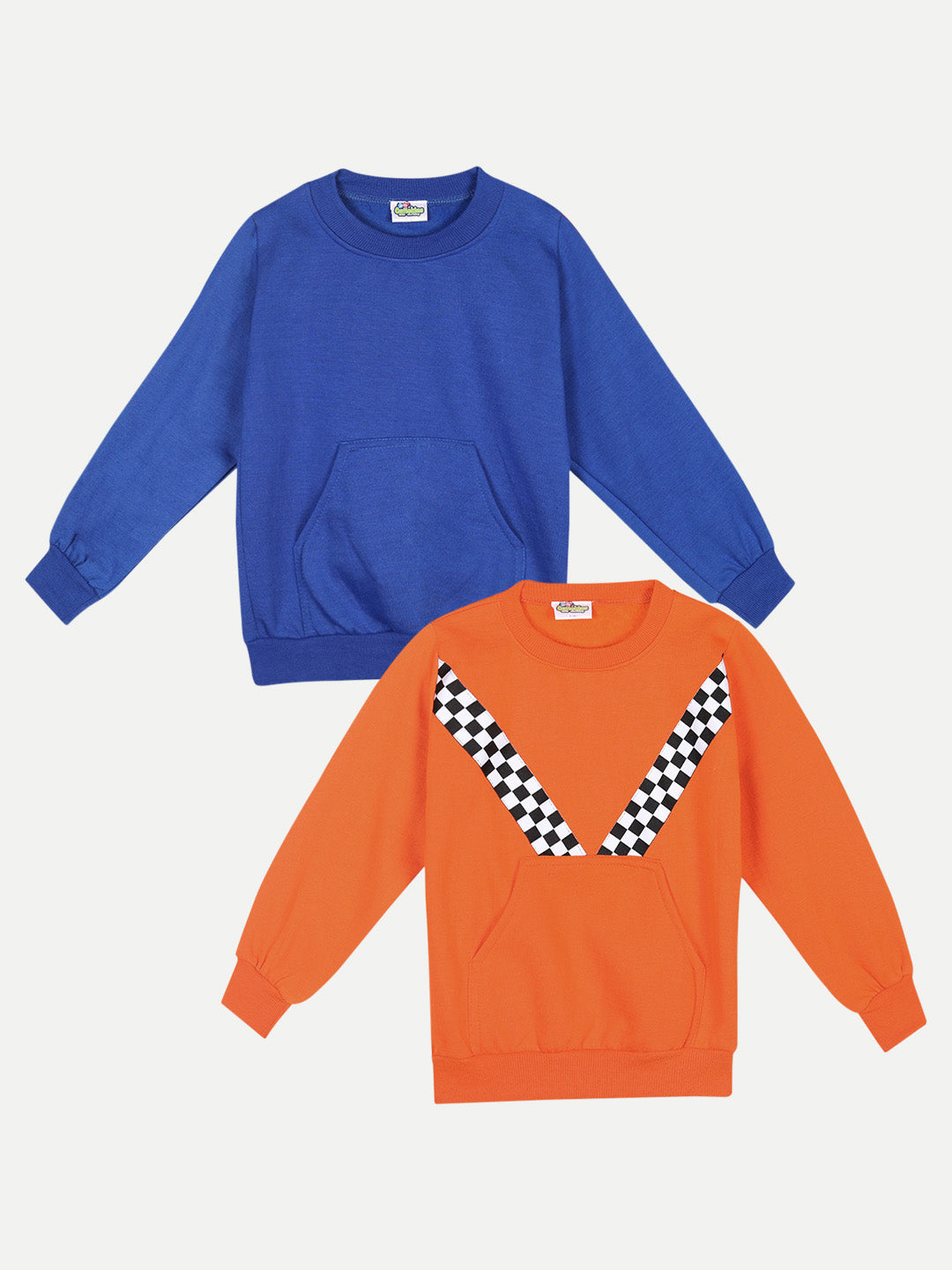 Orange and cheap blue sweatshirt