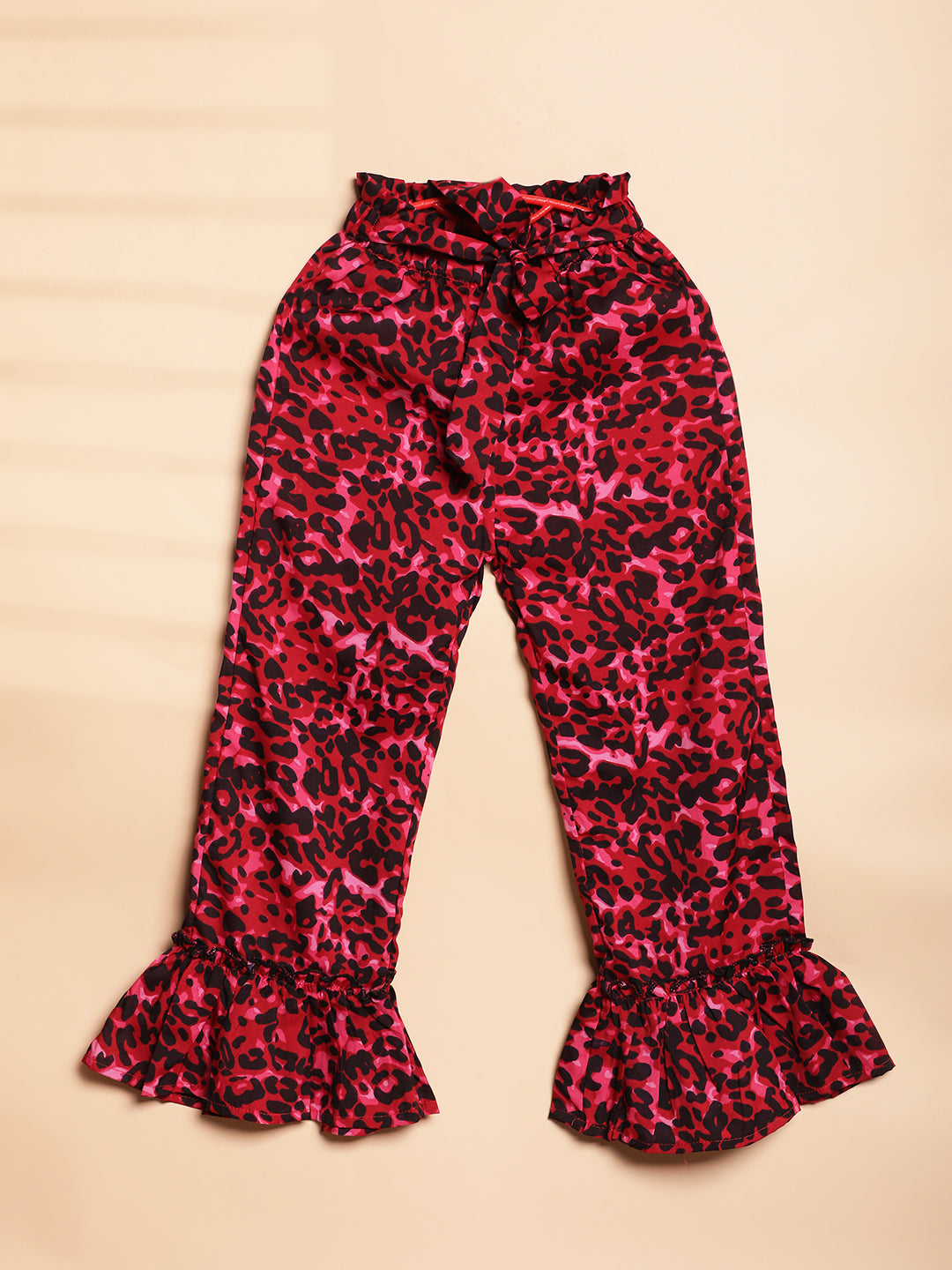 Cutiekins Girls Animal Print casual Palazzo -Black & Maroon