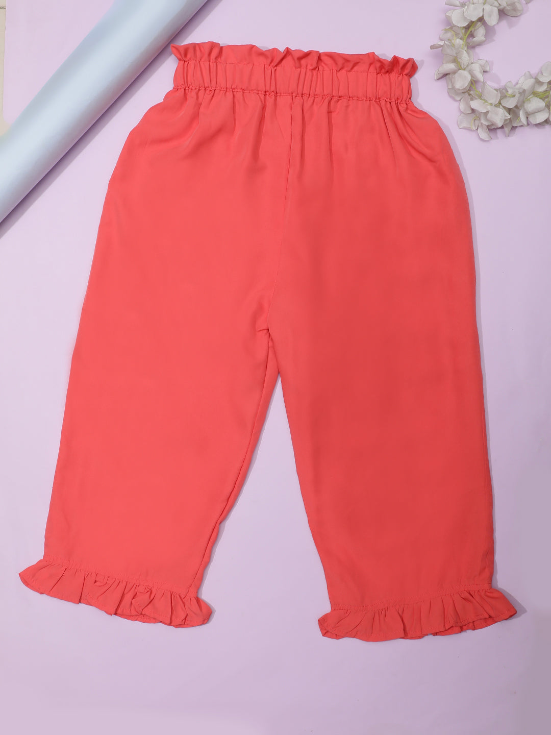 Cutiekins Girls Casual Mid-Rise Solid Capri -Peach