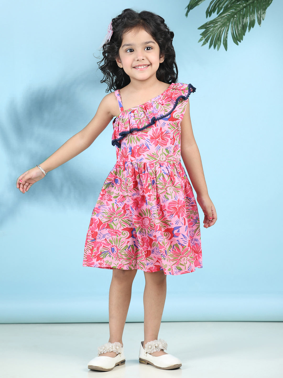 Cutiekins Girls Trendy & Stylish Floral Printed Dress -Light Pink & Multi