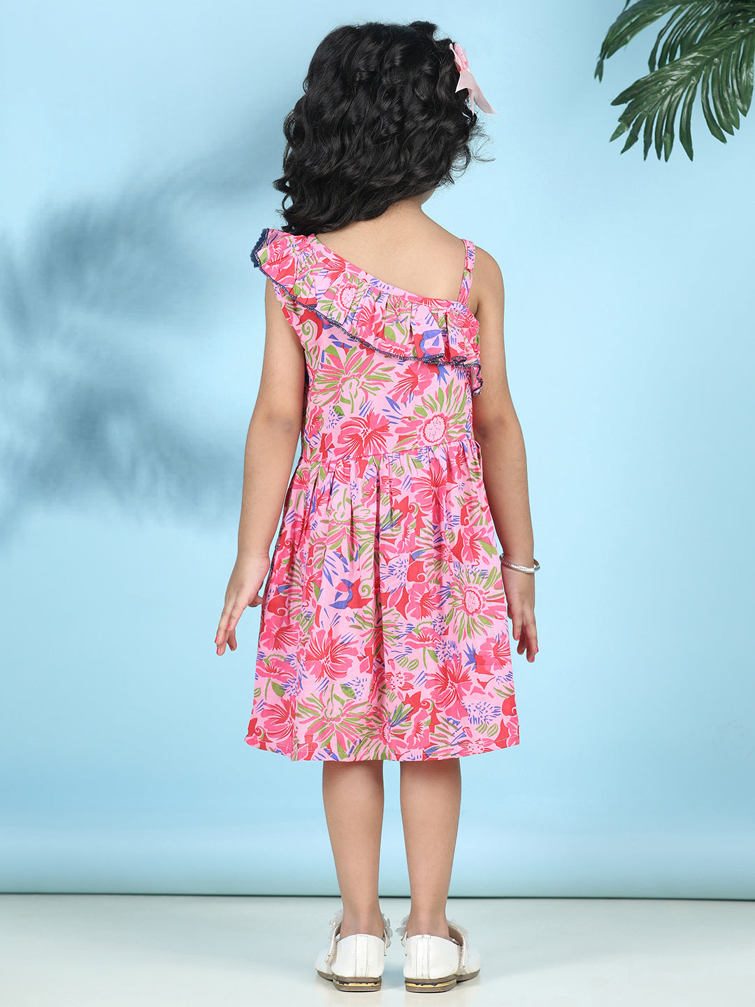 Cutiekins Girls Trendy & Stylish Floral Printed Dress -Light Pink & Multi