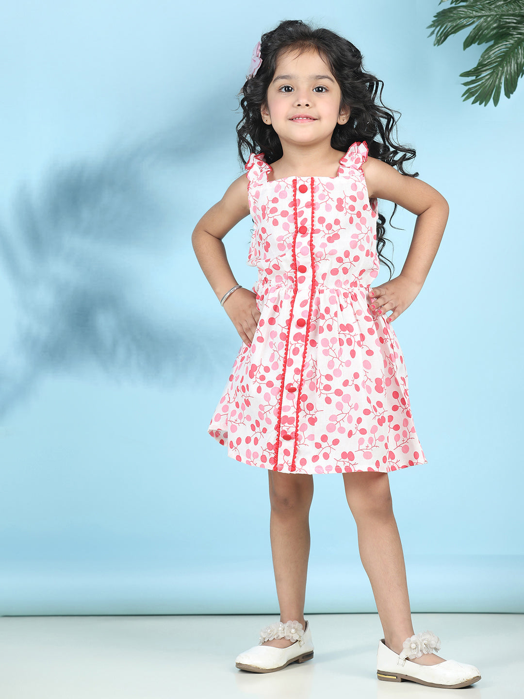 Cutiekins Girls Trendy & Stylish Floral Printed Dress -Off White & Pink