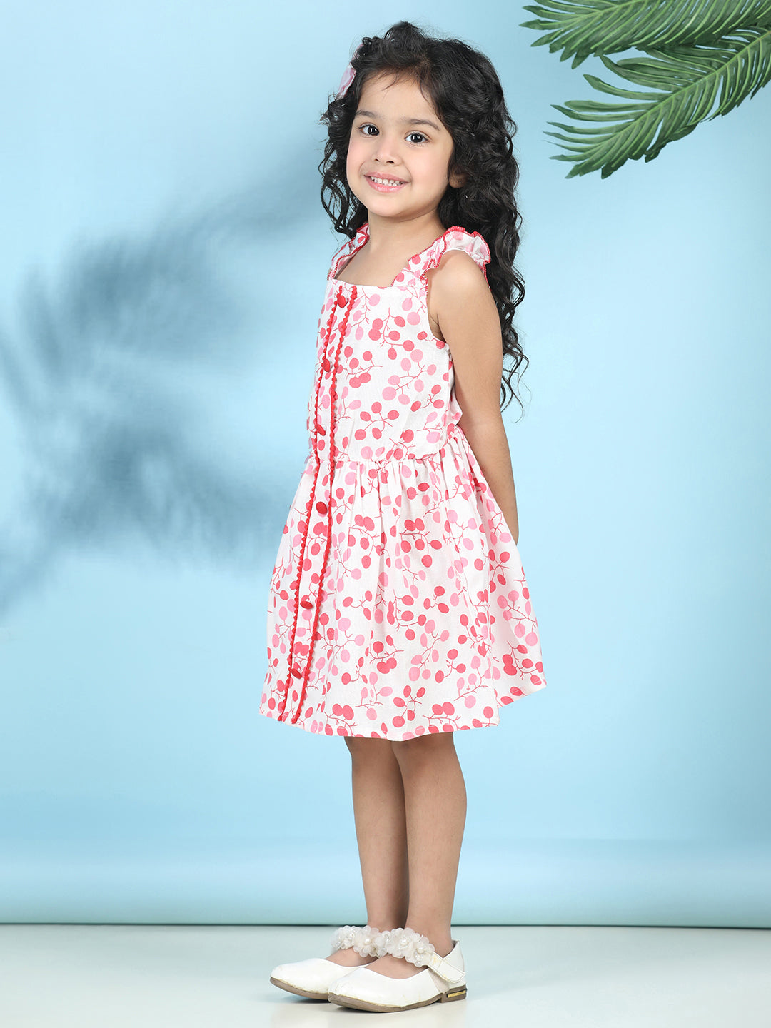 Cutiekins Girls Trendy & Stylish Floral Printed Dress -Off White & Pink