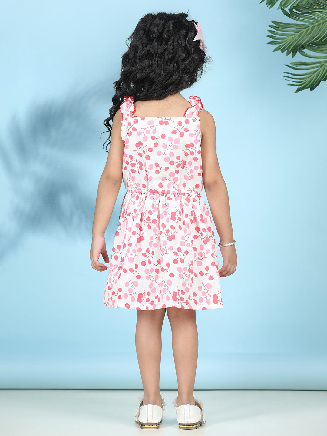 Cutiekins Girls Trendy & Stylish Floral Printed Dress -Off White & Pink