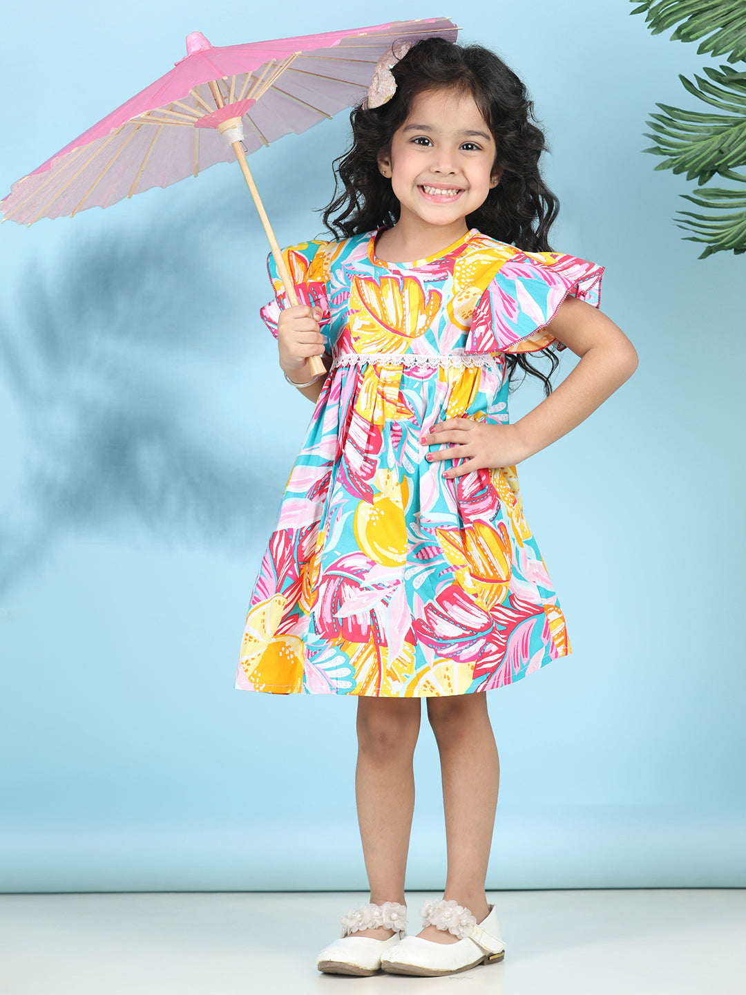 Cutiekins Girls Trendy & Stylish Abstract Printed Dress -Blue & Multi