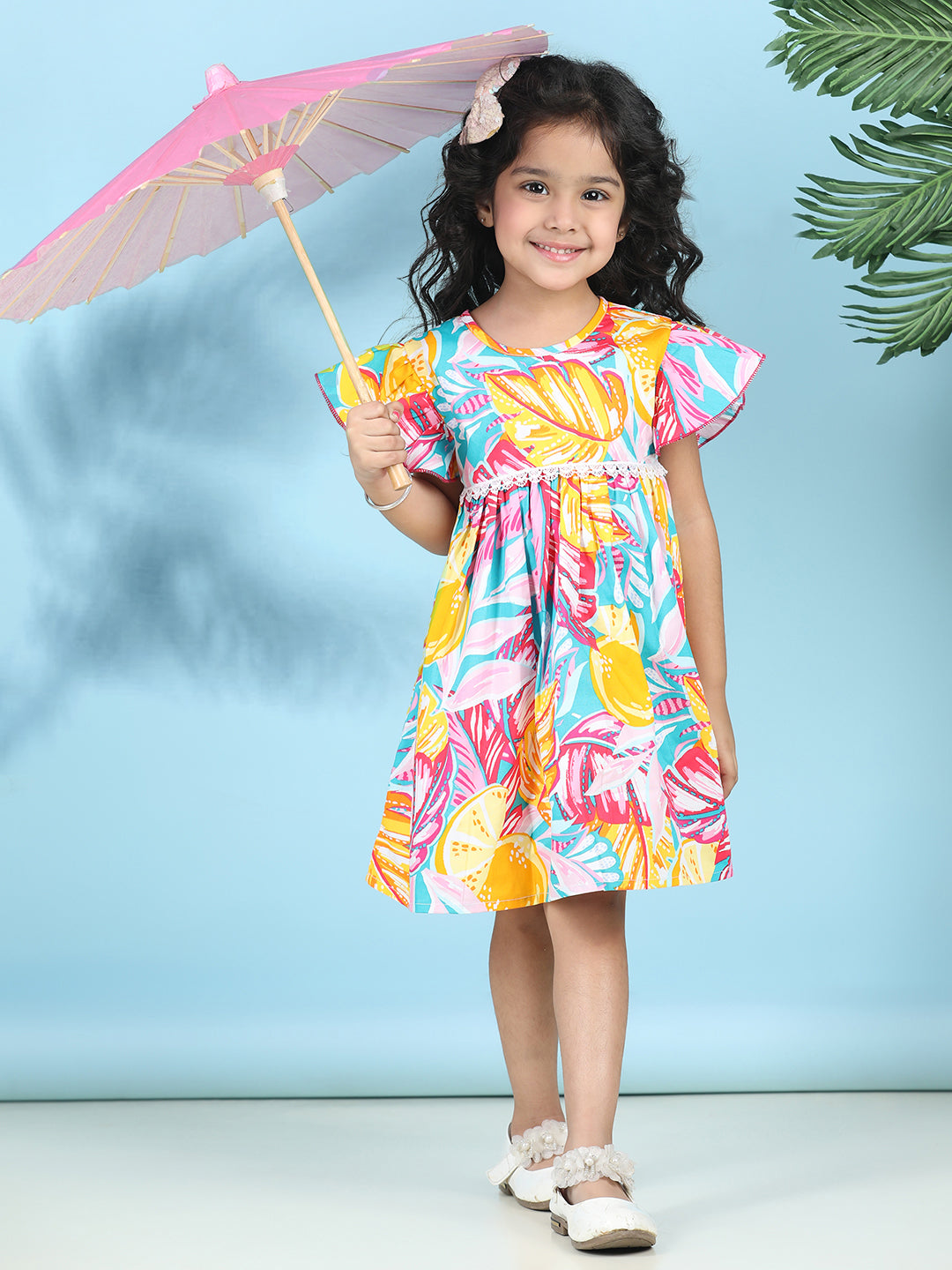 Cutiekins Girls Trendy & Stylish Abstract Printed Dress -Blue & Multi