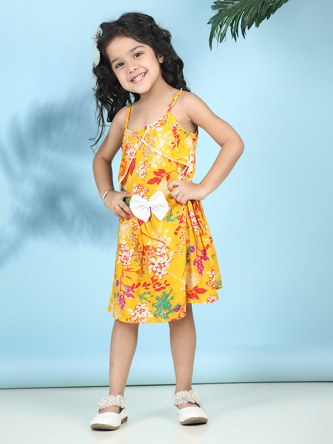 Cutiekins Girls Trendy & Stylish Floral Printed Dress -Yellow & Multi