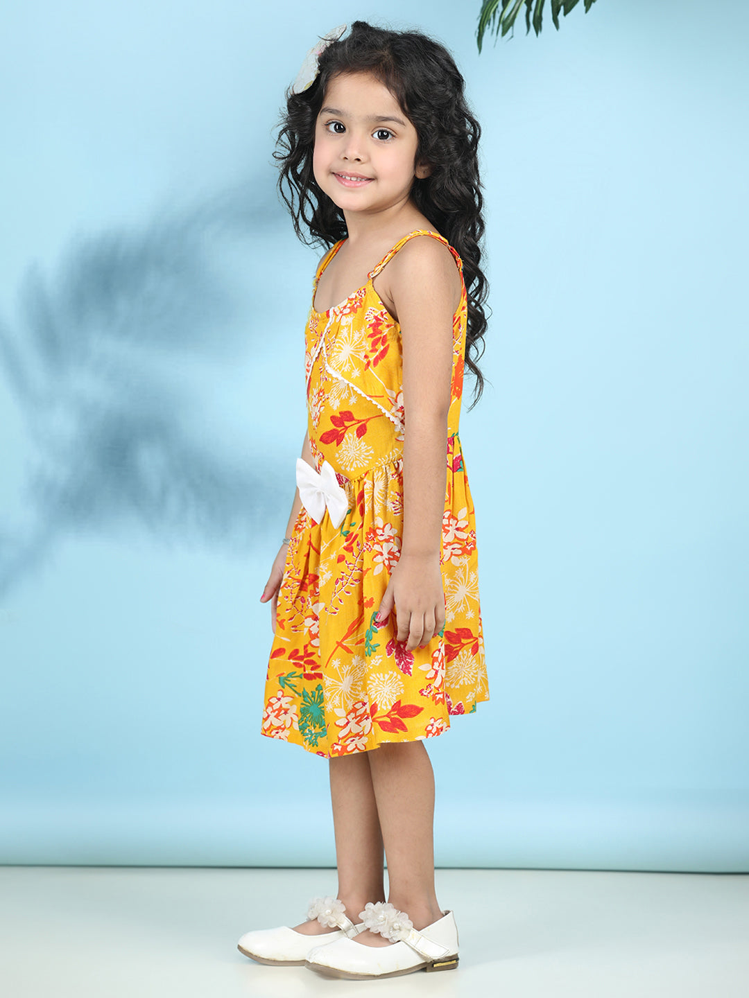 Cutiekins Girls Trendy & Stylish Floral Printed Dress -Yellow & Multi