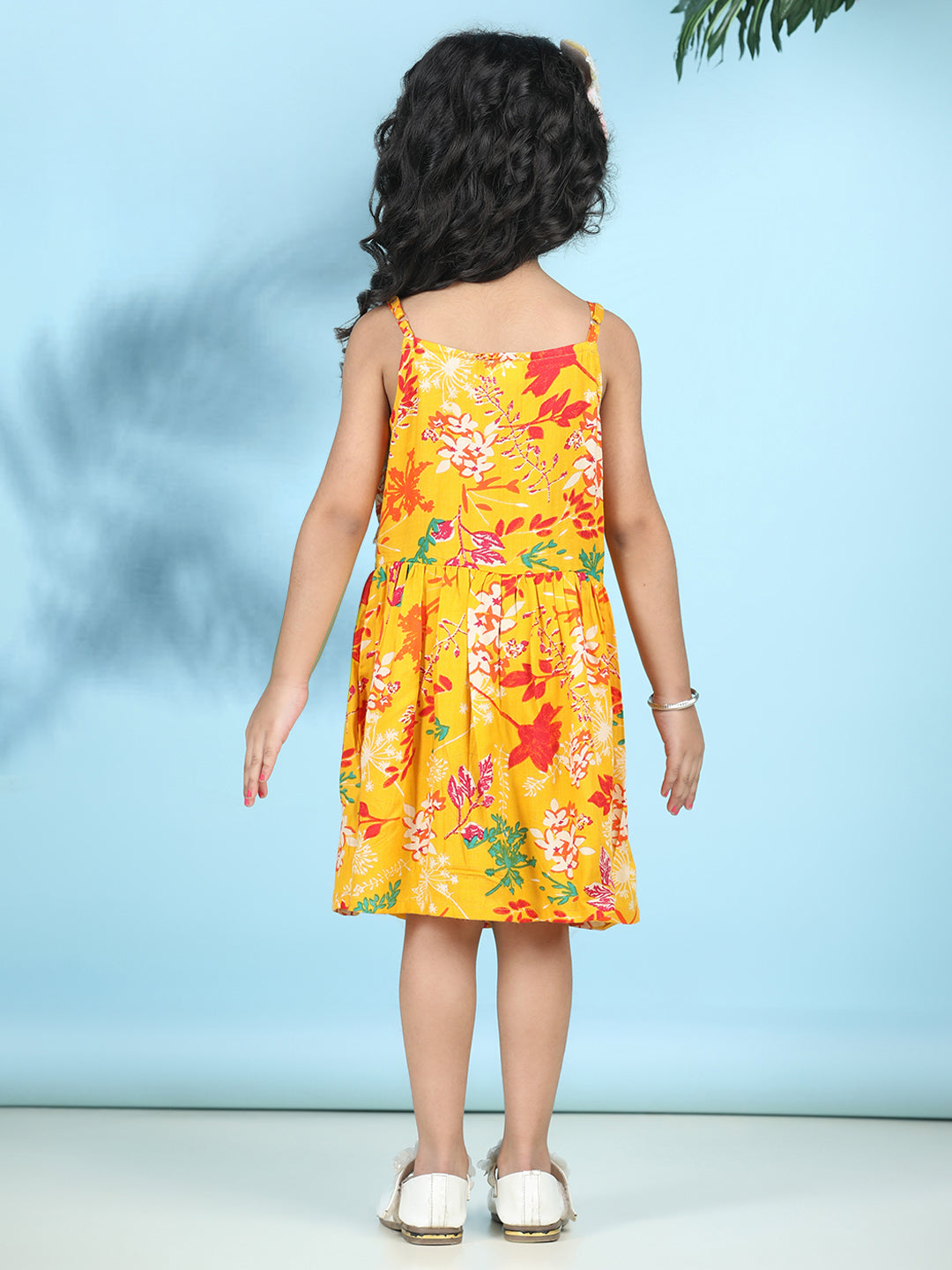 Cutiekins Girls Trendy & Stylish Floral Printed Dress -Yellow & Multi