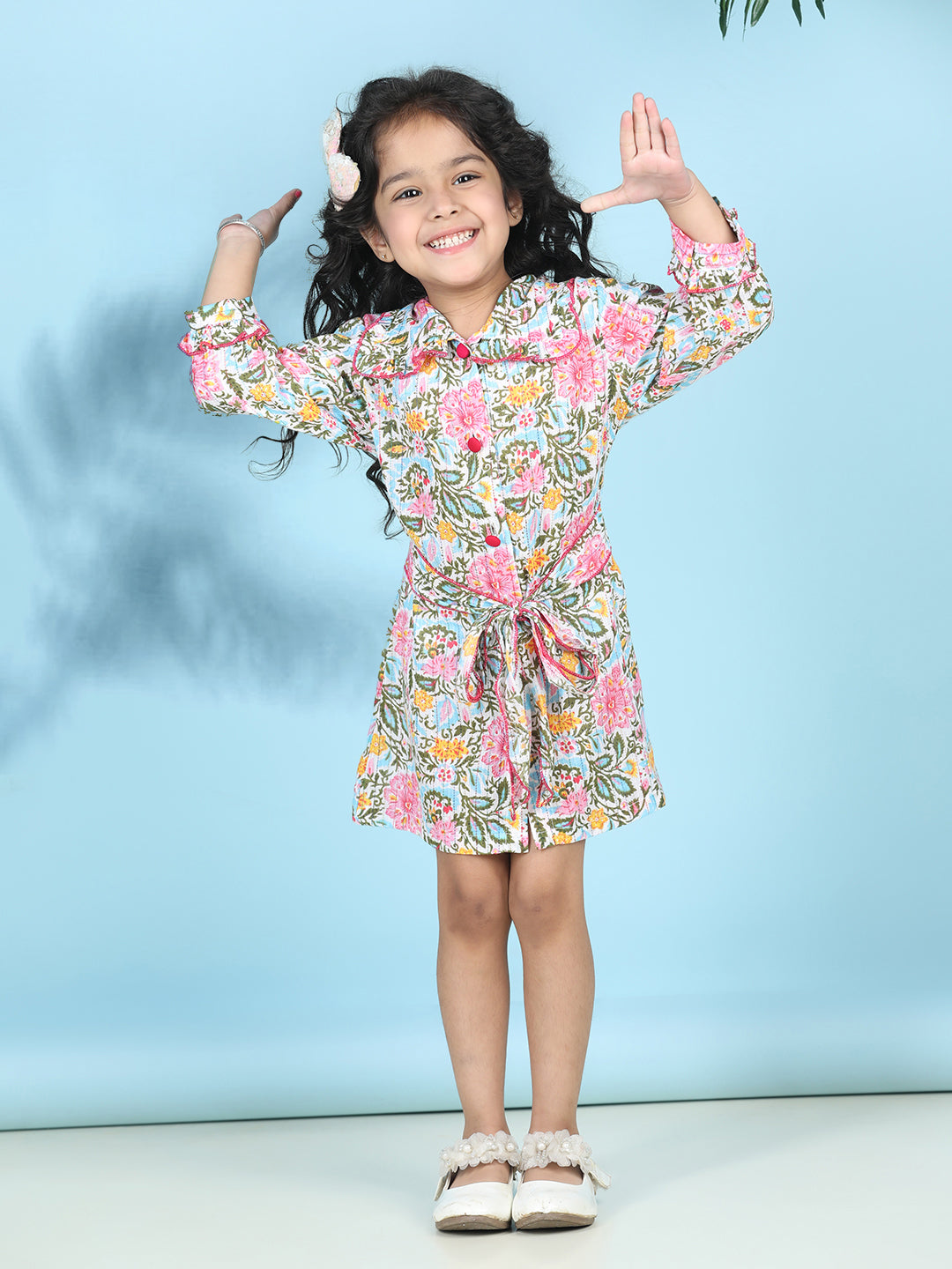 Cutiekins Girls Trendy & Stylish Floral Printed Dress -Off White & Multi