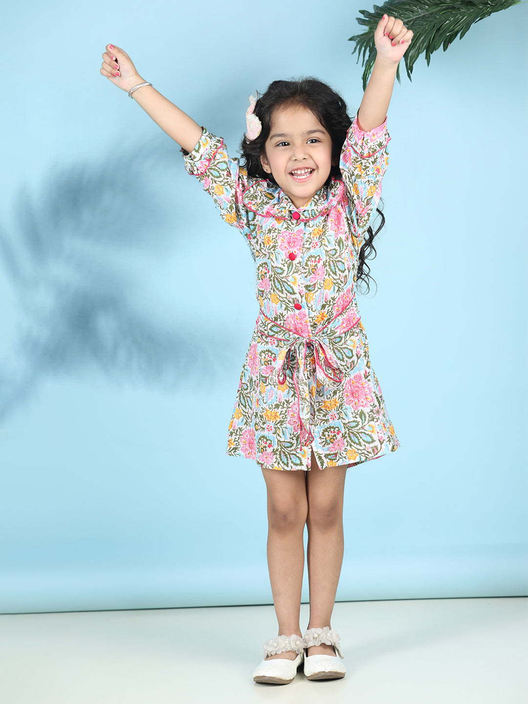 Cutiekins Girls Trendy & Stylish Floral Printed Dress -Off White & Multi