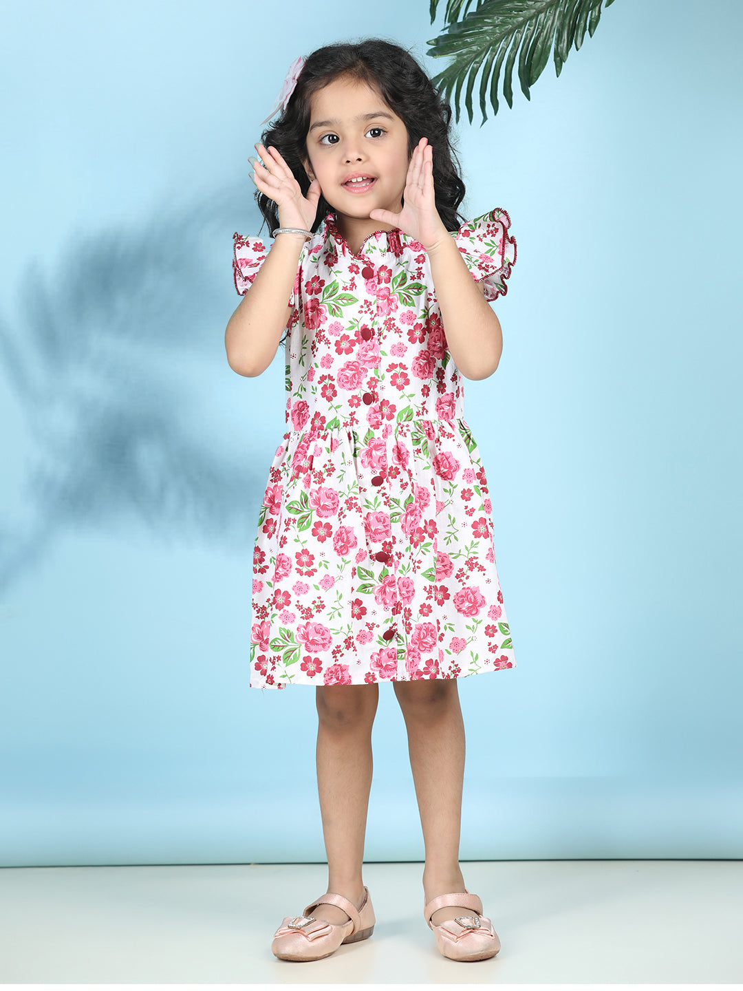 Cutiekins Girls Trendy & Stylish Floral Printed Dress -Off White & Multi