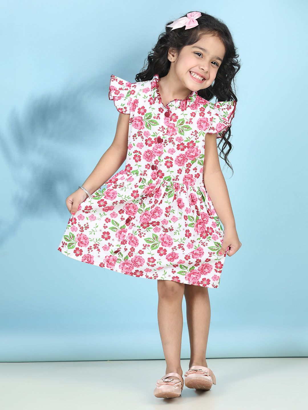 Cutiekins Girls Trendy & Stylish Floral Printed Dress -Off White & Multi