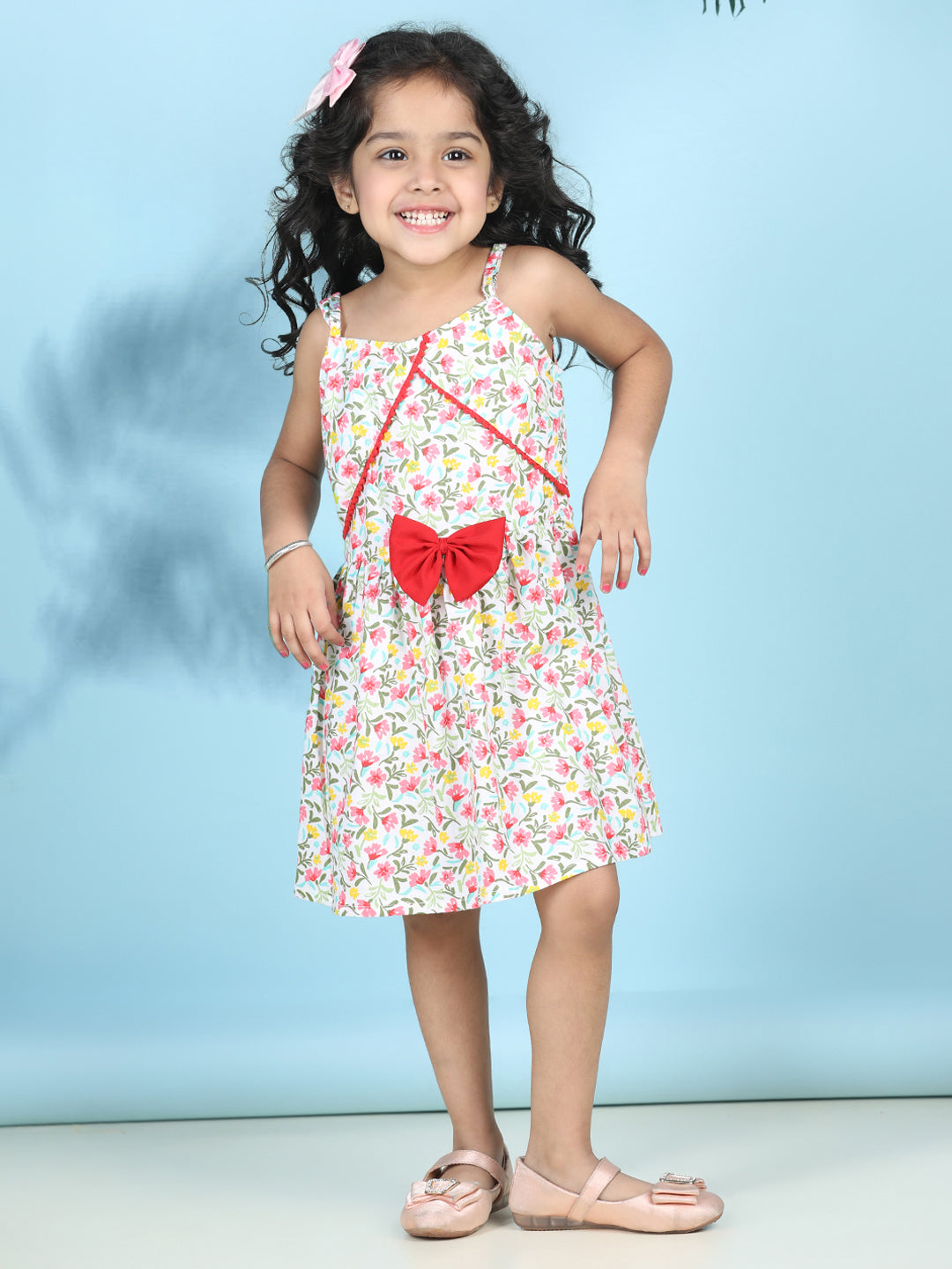 Cutiekins Girls Trendy & Stylish Floral Printed Dress -Off White & Multi