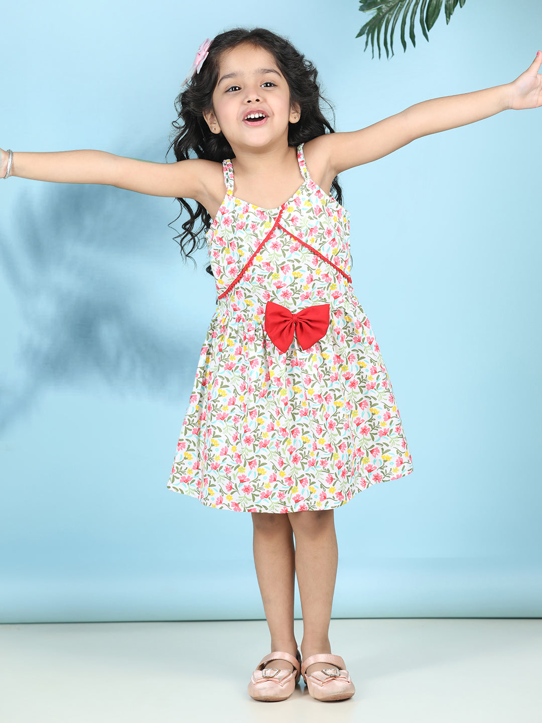 Cutiekins Girls Trendy & Stylish Floral Printed Dress -Off White & Multi