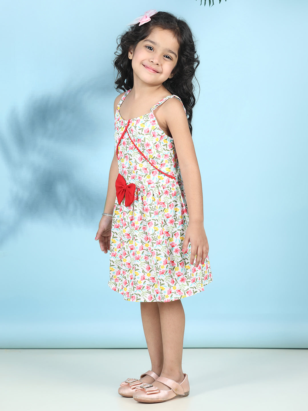 Cutiekins Girls Trendy & Stylish Floral Printed Dress -Off White & Multi