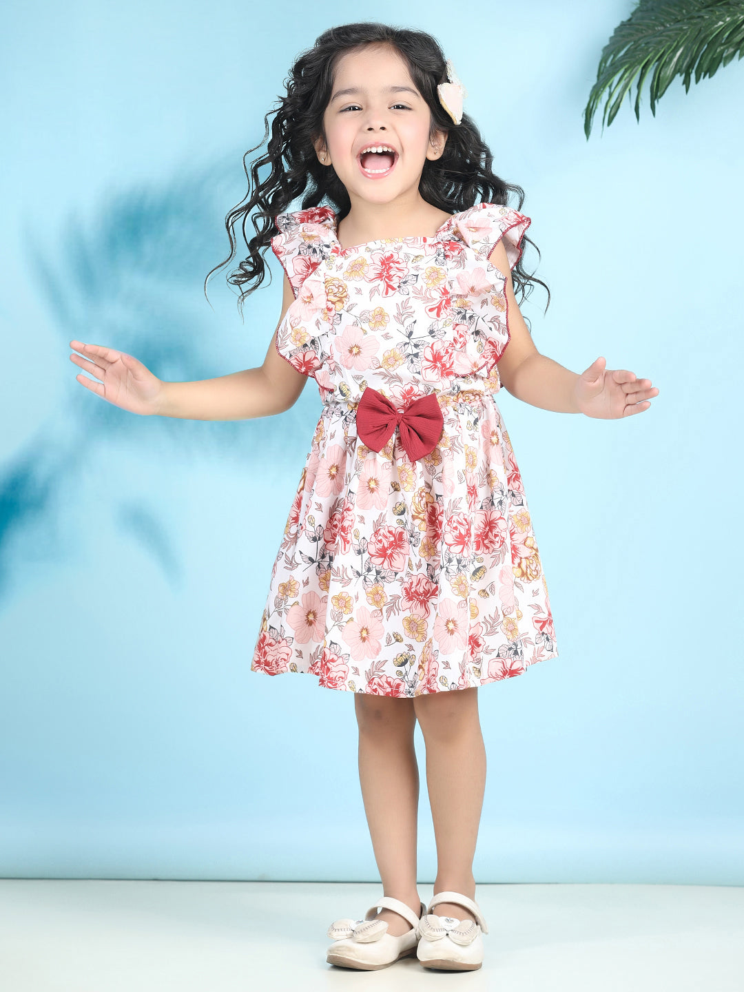 Cutiekins Girls Trendy & Stylish Floral Printed Dress -Off White & Multi