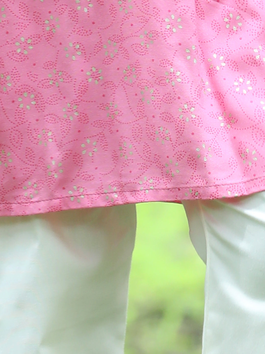 Cutiekins Printed Kurta and Pajama Set-Pink & Off White