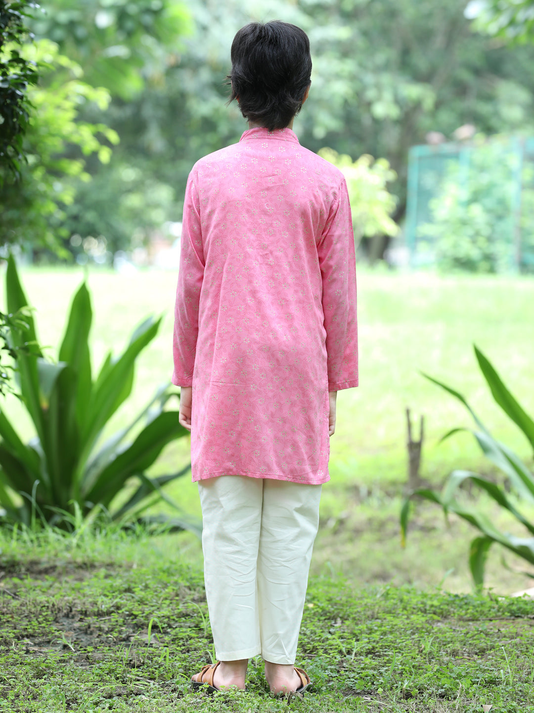 Cutiekins Printed Kurta and Pajama Set-Pink & Off White