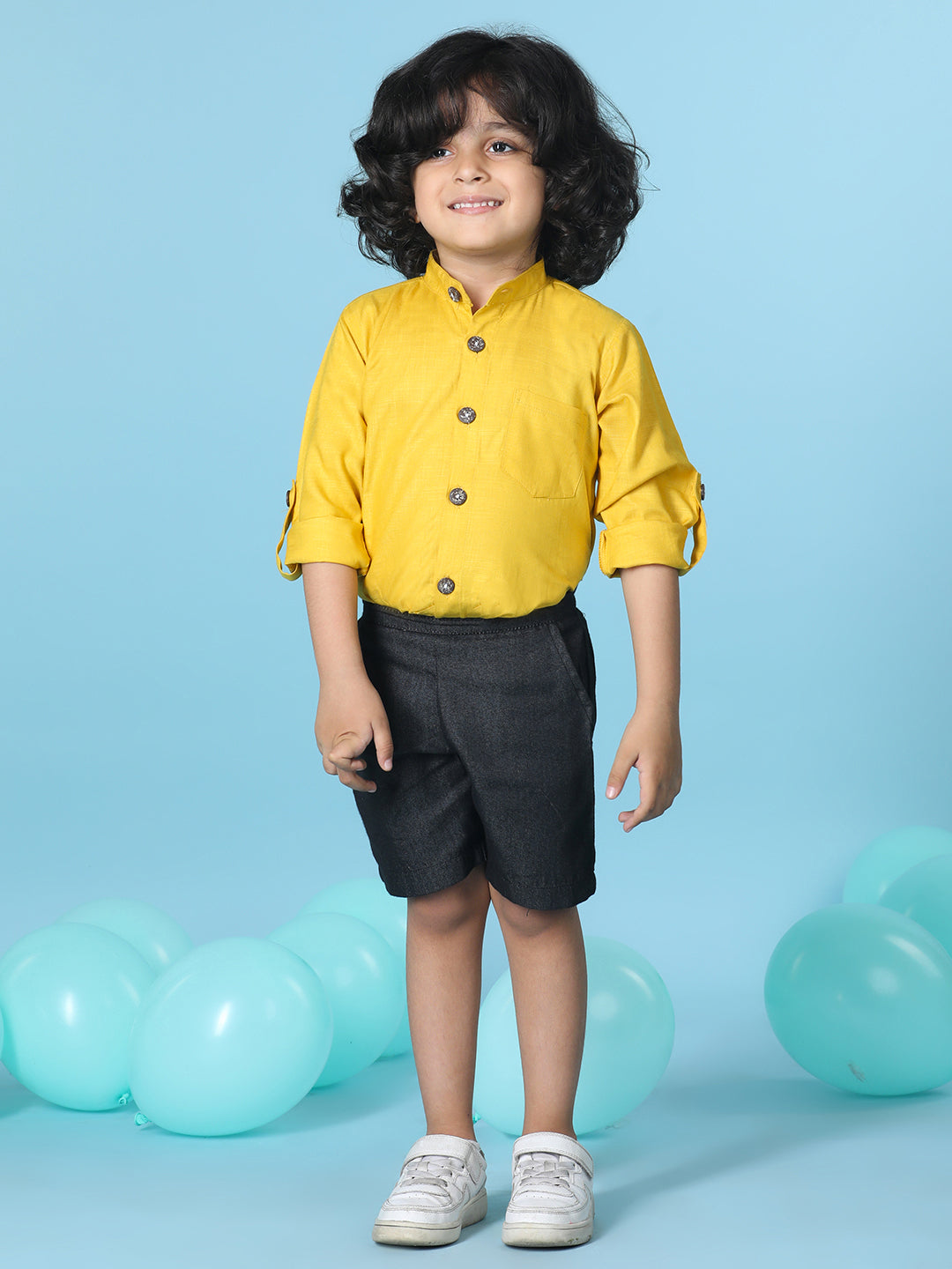 Cutiekins Boys Solid Shirt With Solid Short -Mustard & Black