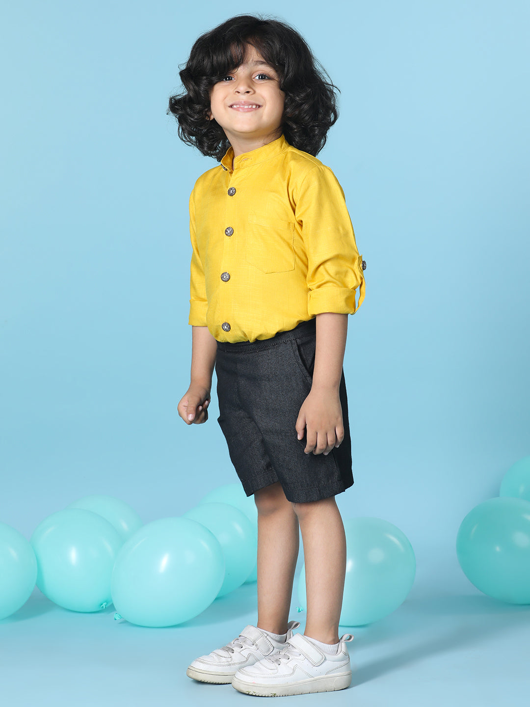 Cutiekins Boys Solid Shirt With Solid Short -Mustard & Black