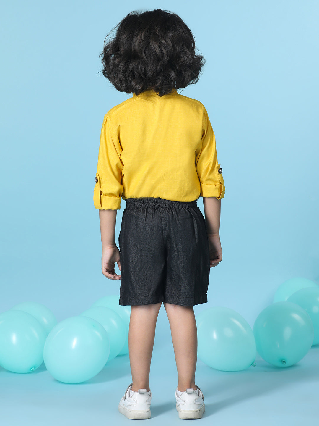 Cutiekins Boys Solid Shirt With Solid Short -Mustard & Black