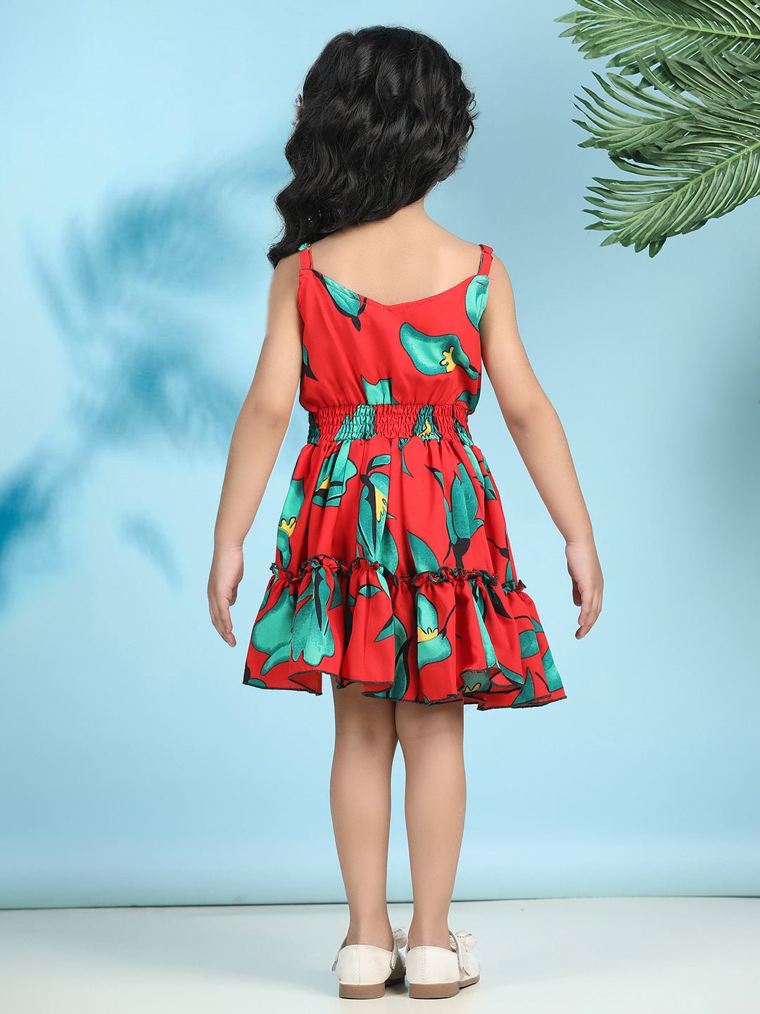 Cutiekins Girls Trendy & Stylish Floral Printed Dress -Red & Green