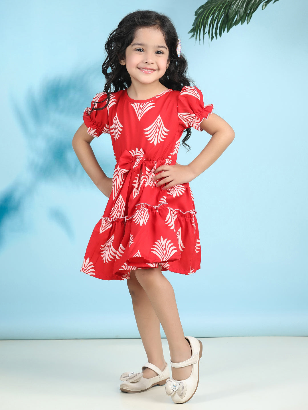 Cutiekins Girls Trendy & Stylish Graphic Printed Dress -Red & Off White