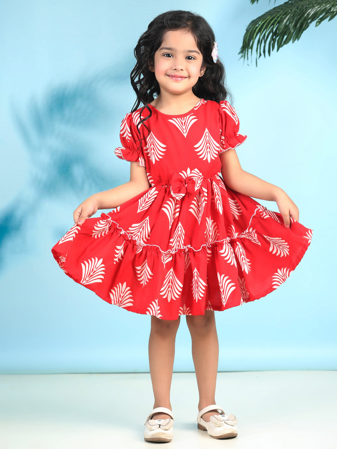 Cutiekins Girls Trendy & Stylish Graphic Printed Dress -Red & Off White