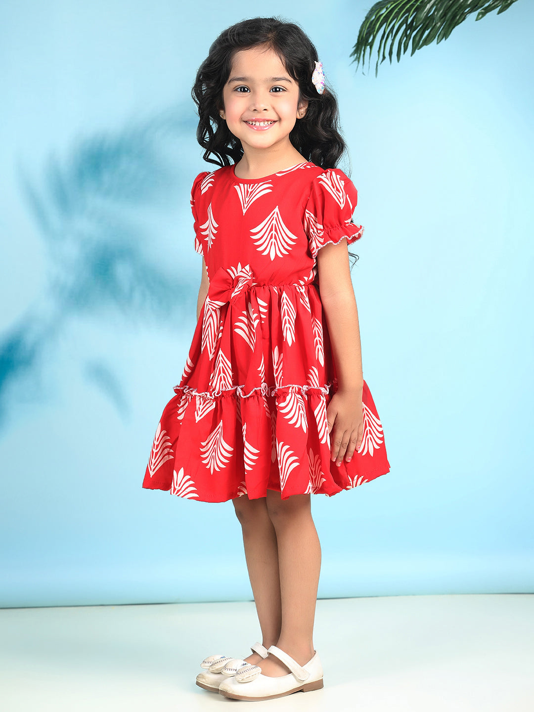 Cutiekins Girls Trendy & Stylish Graphic Printed Dress -Red & Off White