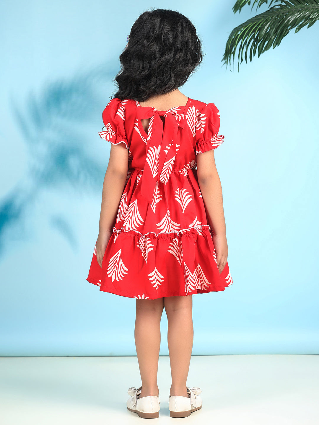 Cutiekins Girls Trendy & Stylish Graphic Printed Dress -Red & Off White