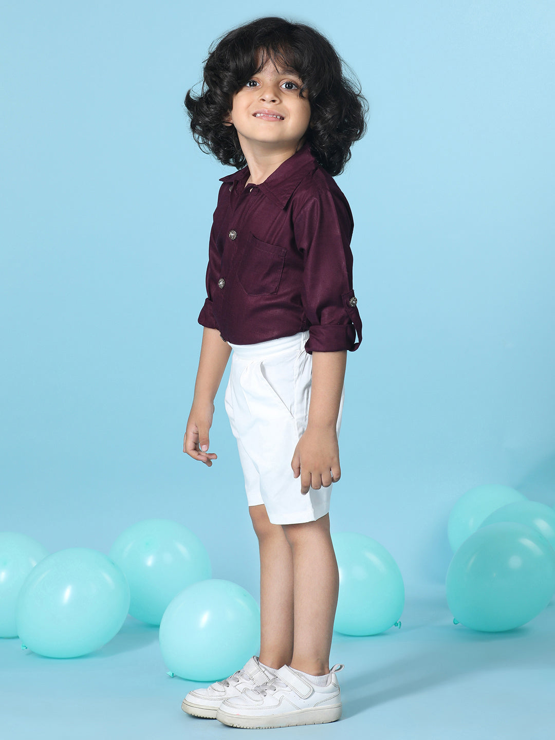 Cutiekins Boys Solid Shirt With Solid Short -Wine & White