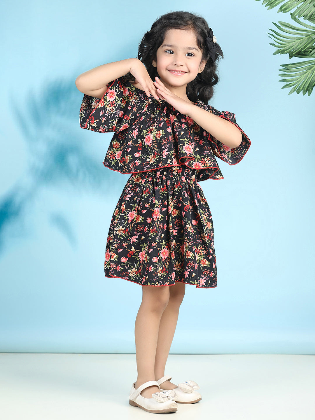 Cutiekins Girls Trendy & Stylish Floral Printed Dress -Black & Pink