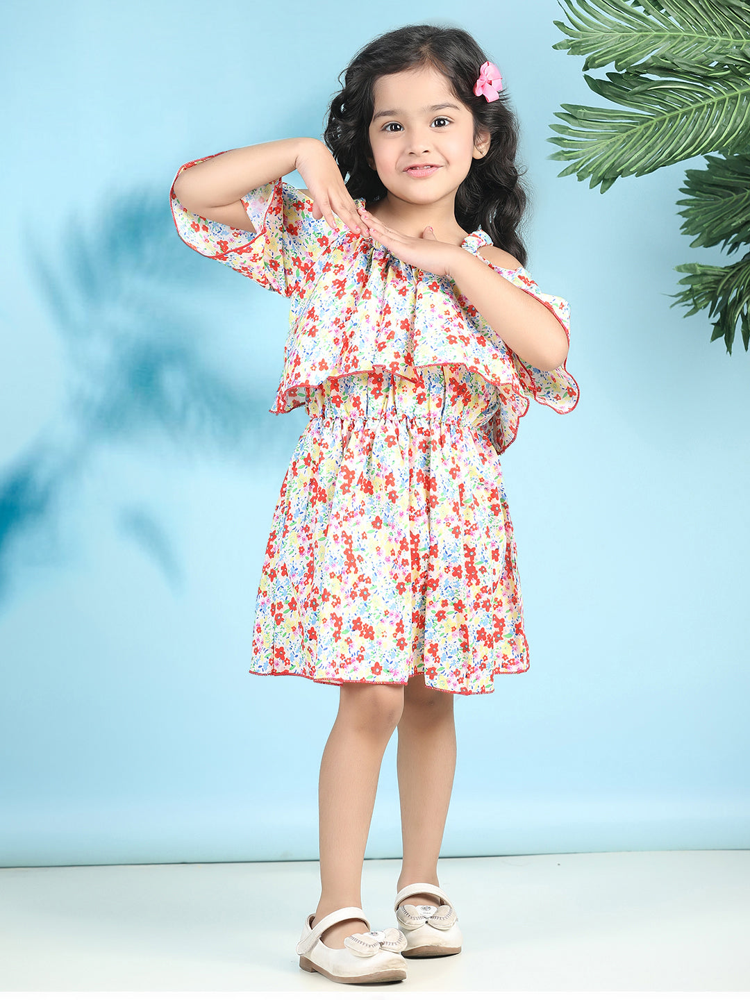 Cutiekins Girls Trendy & Stylish Floral Printed Dress -Off White & Multi