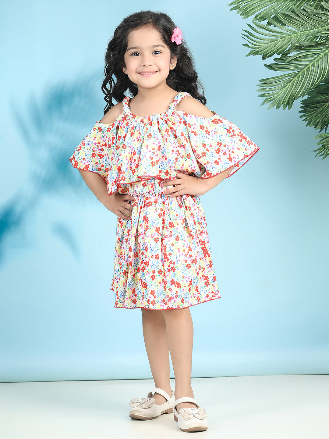 Cutiekins Girls Trendy & Stylish Floral Printed Dress -Off White & Multi