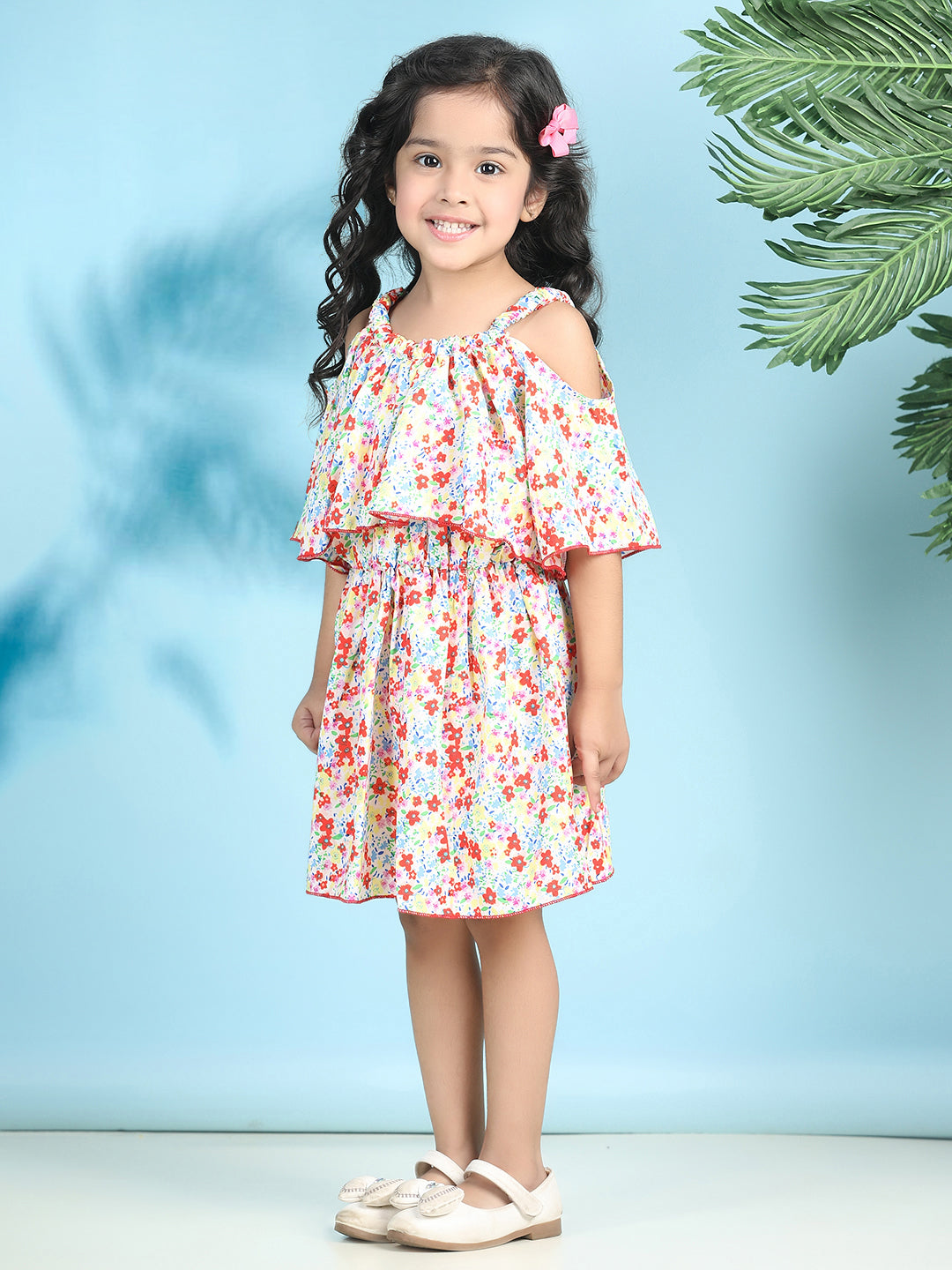 Cutiekins Girls Trendy & Stylish Floral Printed Dress -Off White & Multi