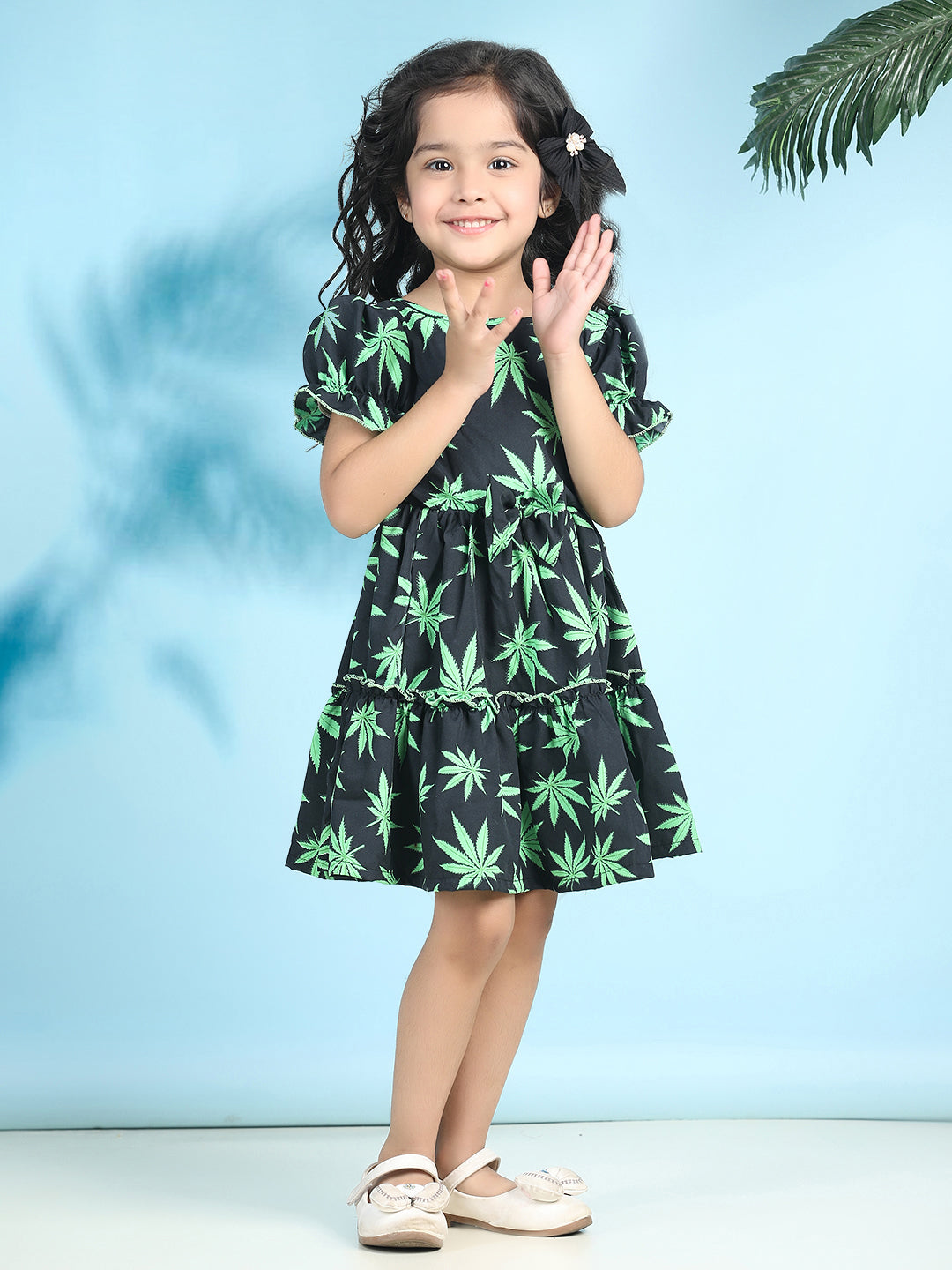 Cutiekins Girls Trendy & Stylish Graphic Printed Dress -Black & Green