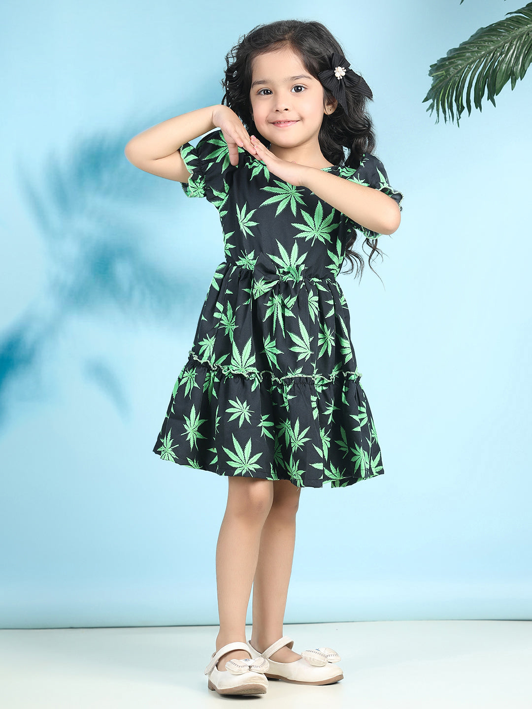 Cutiekins Girls Trendy & Stylish Graphic Printed Dress -Black & Green