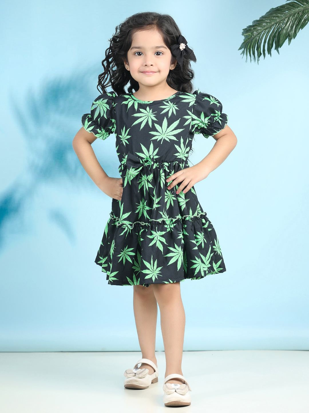 Cutiekins Girls Trendy & Stylish Graphic Printed Dress -Black & Green