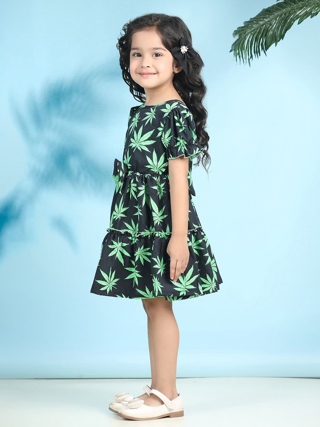 Cutiekins Girls Trendy & Stylish Graphic Printed Dress -Black & Green