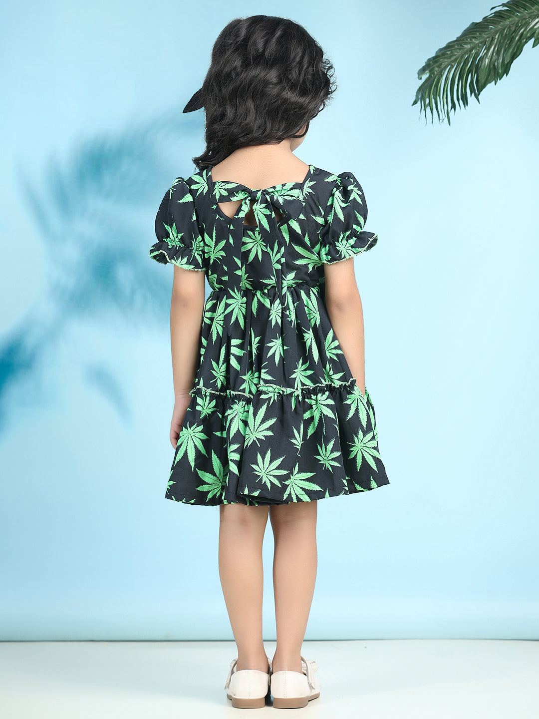 Cutiekins Girls Trendy & Stylish Graphic Printed Dress -Black & Green