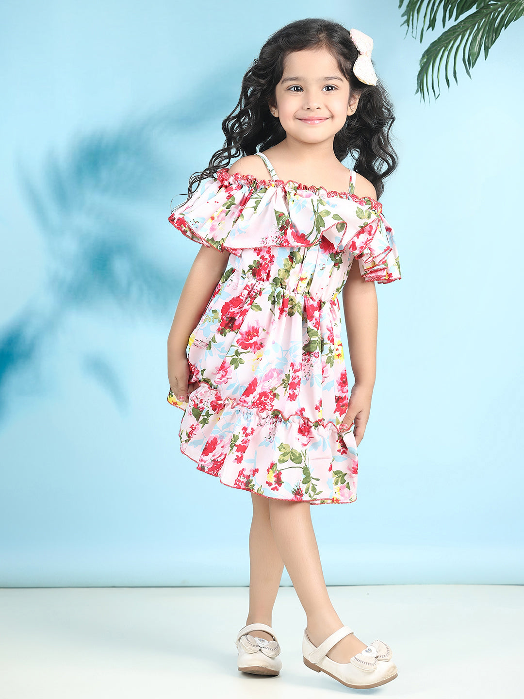 Cutiekins Girls Trendy & Stylish Floral Printed Dress -Off White & Multi