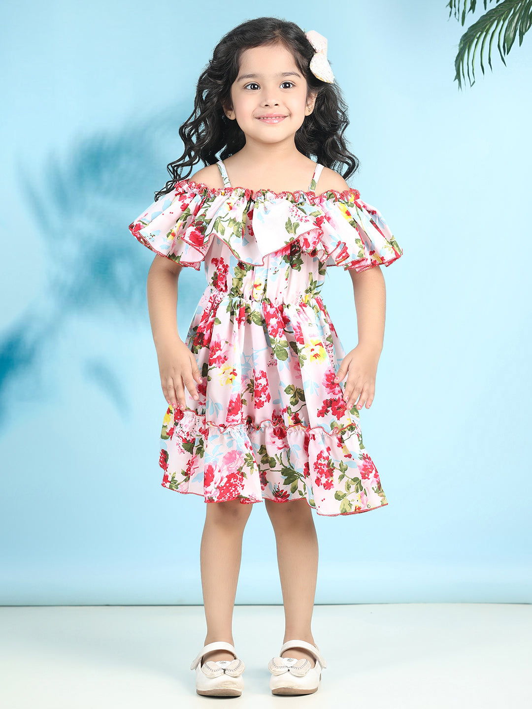 Cutiekins Girls Trendy & Stylish Floral Printed Dress -Off White & Multi