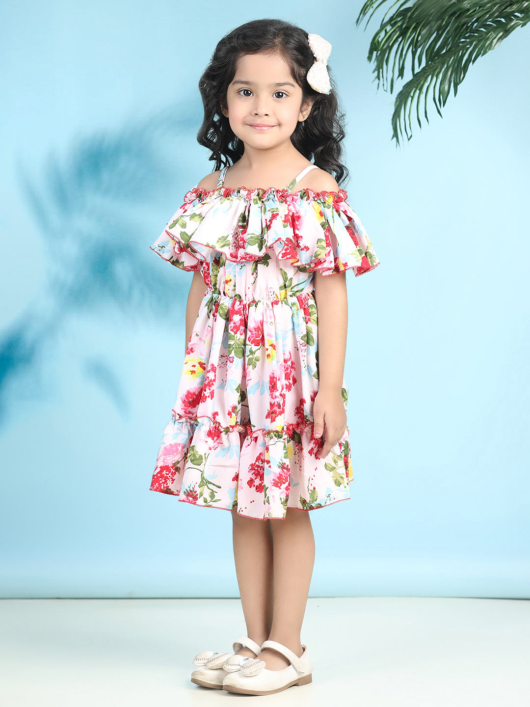 Cutiekins Girls Trendy & Stylish Floral Printed Dress -Off White & Multi