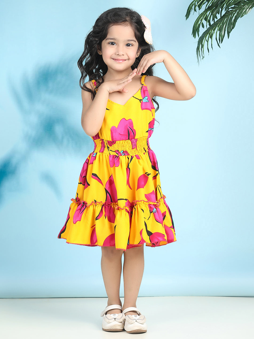 Cutiekins Girls Trendy & Stylish Floral Printed Dress -Yellow & Pink