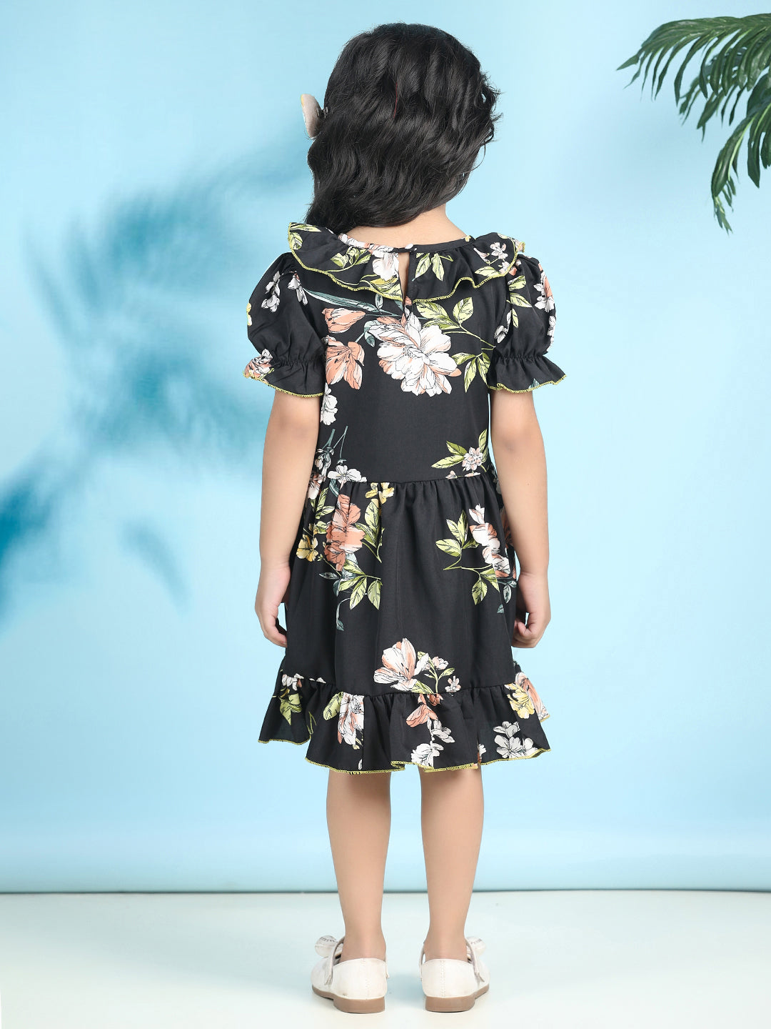 Cutiekins Girls Trendy & Stylish Floral Printed Dress -Black & Multi