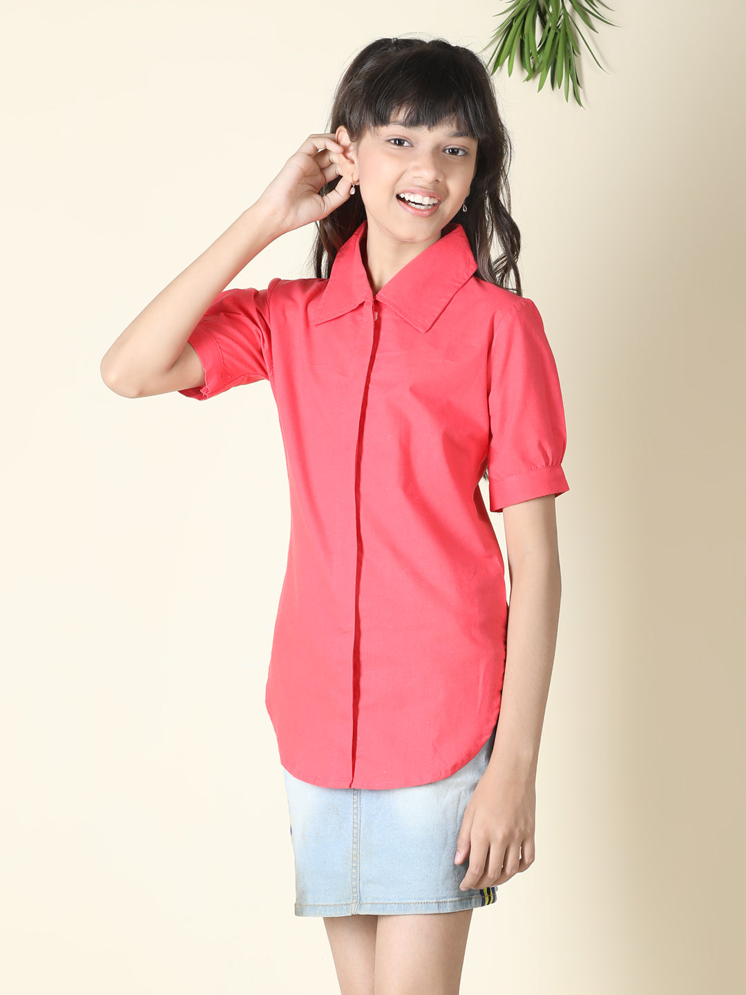 Cutiekins Girls Shirt Style Solid Top -Coral