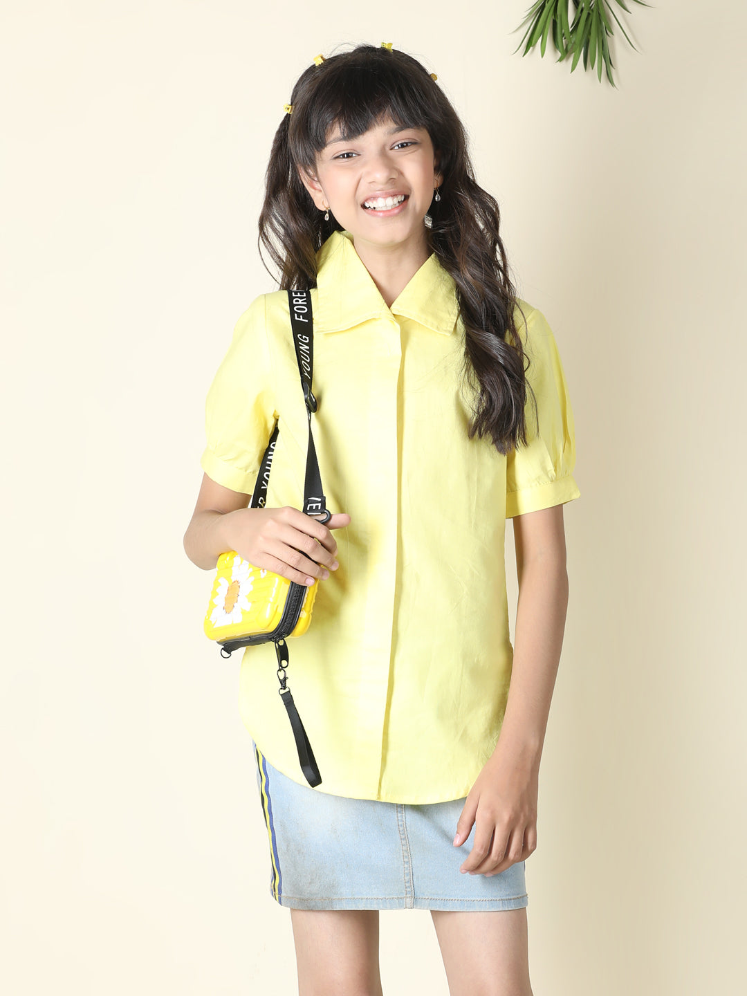 Cutiekins Girls Shirt Style Solid Top -Lemon