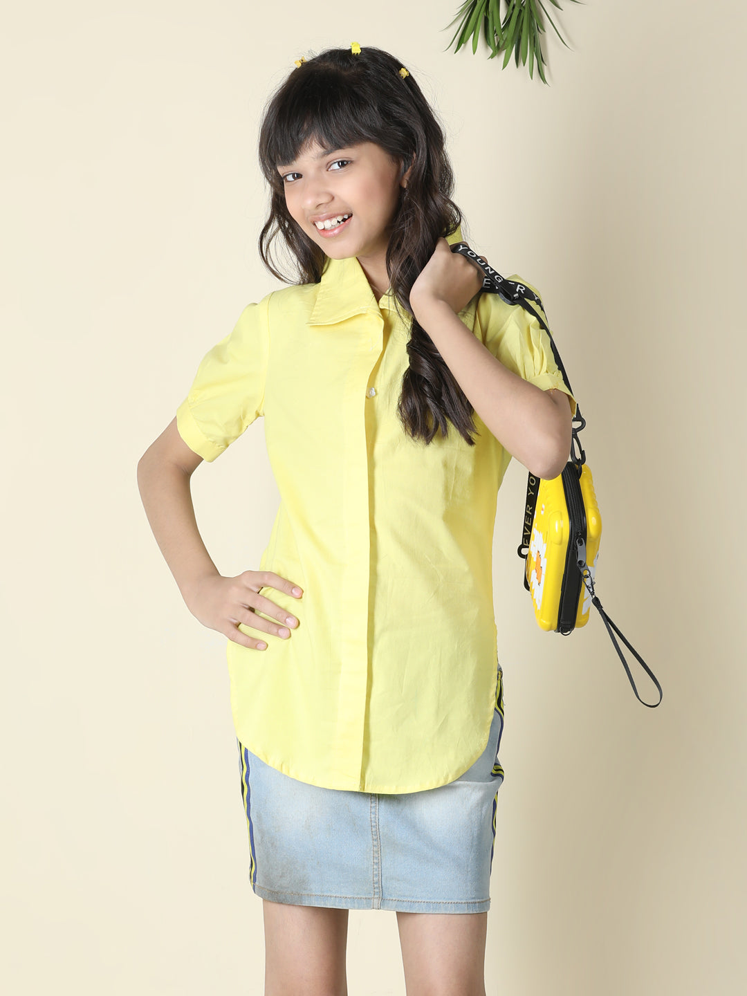 Cutiekins Girls Shirt Style Solid Top -Lemon